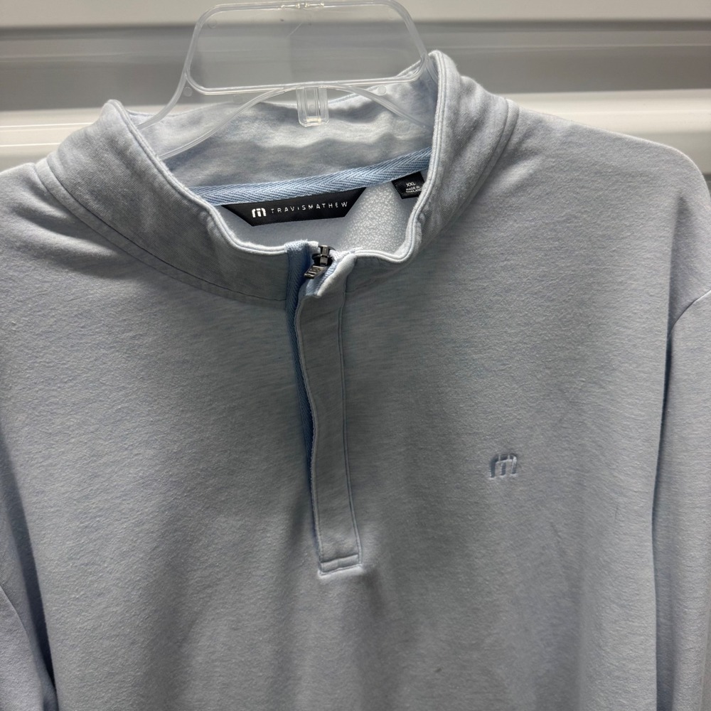 TravisMathew Mens XXL Light Blue Quarter Zip Pullover Long Sleeve Golf Shirt